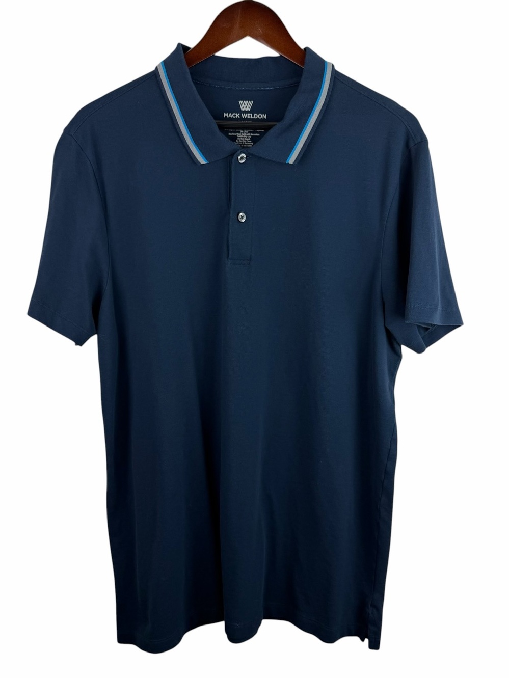 Mack Weldon | Navy Blue Gray Stripe Collar Mesh Polo Shirt